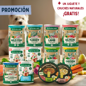 →Pack “Despensa Llena” (7 latas filosofía BARF + 3 recetas del chef + 2 cazuelas) + ¡juguete y chuches naturales gratis!