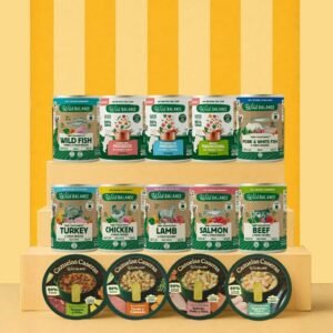 Pack “Despensa Llena” (7 latas filosofía BARF + 3 recetas del chef + 4 cazuelas para perros)