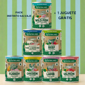 Pack “Instinto Salvaje” (7 latas filosofía BARF) + ¡juguete gratis!